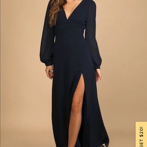 Lulus “Love You So” Navy Long Sleeve Maxi Dress side XL